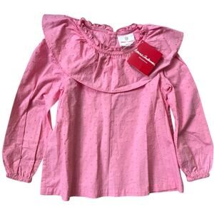 Hanna Andersson Pink Long Sleeve Swiss Dot Ruffle Top Girl's Size 4 / 100cm